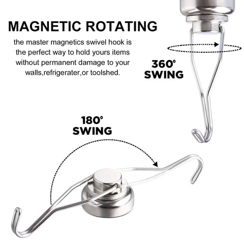 Heavy Duty Magnetic Hooks Rocking Killer Hold And Smooth Swivel Design To Supercharge Your Garage Organization While Delivering Dead Reliable Strength And Zero Fuss Daily Setup, showcasing 360° and 180° swivel capabilities.