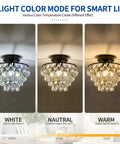 Modern Small Crystal Ceiling Light Fixture In Matte Black Semi Flush Mount Mini Chandeliers showing three light modes