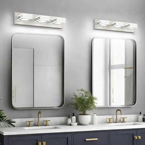 Four Light Vanity Light Over Mirror For Bathroom, Modern Chrome LED Wall Fixture, Dimmable And Easy 15 Minute Install, Over Mirror Bathroom Lighting For Home Or Powder Room