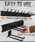 Heavy Duty Garage Wall Rack System With 4 Steel Rails And 9 Heavy Double Hooks Movable Tracks for flexible tool organization