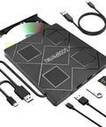 5 In 1 External CD DVD Drive For Laptop With USB 3 Type C No Fuss Plug And Play Portable CD DVD RW Burner Plus SD And TF Card Reader DVD ROM Rewriter Compatible With Windows Mac Linux, with cables and card reader