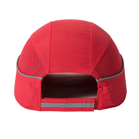Back view of Lightweight Safety Bump Cap Baseball Style With Removable ABS Shell And Foam Padding, red color, breathable side vents.