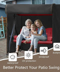 Rugged Outdoor Swing Cover For A 3 Seat Hammock And Patio Furniture Waterproof All Weather Protection 87 Inch Long 60 Inch Wide 72 Inch High Windproof UV Shield For Porch Gliders And More on a swing with family sitting.