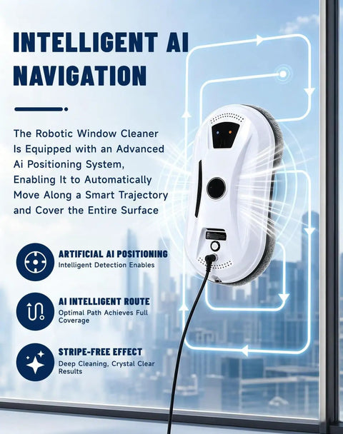 Automatic Window Cleaning Robot With AI Navigation And Edge Detection, Powerful Suction For High Rise Glass And Large Bay Windows