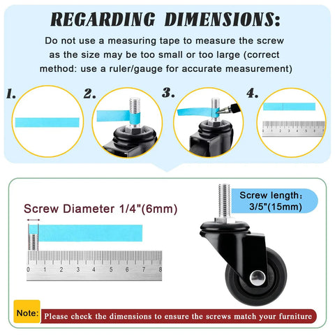 Heavy Duty TPE Rubber Caster Wheels Set Of 4 1.5 To 2 Inch No Brake Stem Castors With 360 Degree Silent Spin M6 M8 M10 Threaded