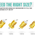 Image of four Quarter Inch To Three Eighths Inch Female Threaded Compression Reducing Adapter Lead Free Brass With Leak Free Seal For Water Filtration RO Systems Ice Makers Five Pack Easy Install DIY Friendly, showing different sizes.