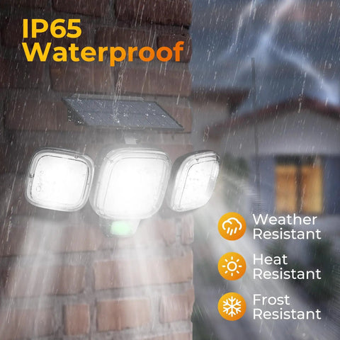 Ultra Bright Solar Motion Sensor Outdoor Lights With Remote 3 Modes LED Security Flood Light IP65 Waterproof mounted on wall