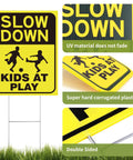 Two Pack Kids At Play Signs For Street With Metal Stakes Double Sided 16 By 12 Inch Children At Play Safety Signs Slow Down Warning