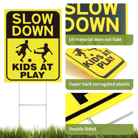Two Pack Kids At Play Signs For Street With Metal Stakes Double Sided 16 By 12 Inch Children At Play Safety Signs Slow Down Warning