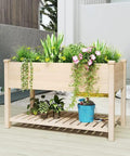 Outdoor Wood Raised Garden Bed With Elevated Planter Box And Storage Shelf, Spacious 48 Inch Long Garden Bed For Vegetables And Flowers