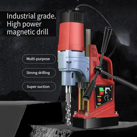 Highly Portable Magnetic Drill Press With 1350W Motor And 16mm Boring For Precise Metal Wood Tapping, featuring strong drilling and super suction.