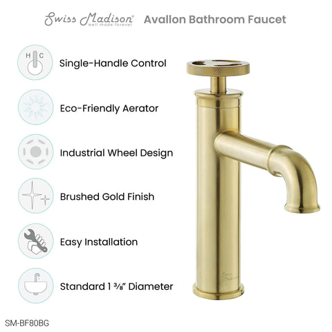 Brushed Gold Single Hole Bathroom Faucet With One Hand Control Solid Brass Durability 1.2 GPM Flow, industrial design details
