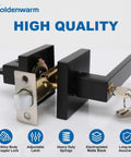 Matte Black Privacy Lever Door Handle For Interior Doors shown with keys and lock mechanism
