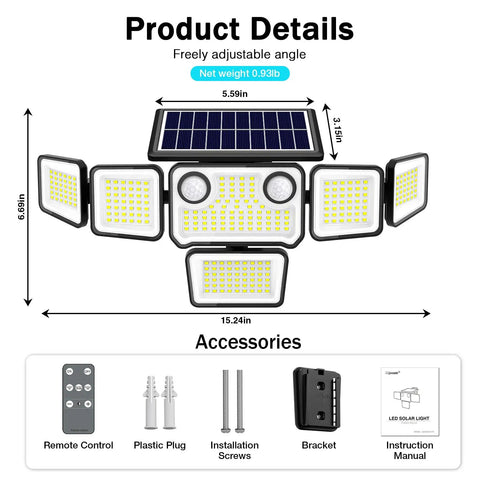 Kick Butt Solar Flood Lights With Dual Motion Sensors And Remote, Weatherproof 310 LED Outdoor Security Bulbs For Yard Patio Fence, Keeps Your Backyard Lit And Secure 2 Pack