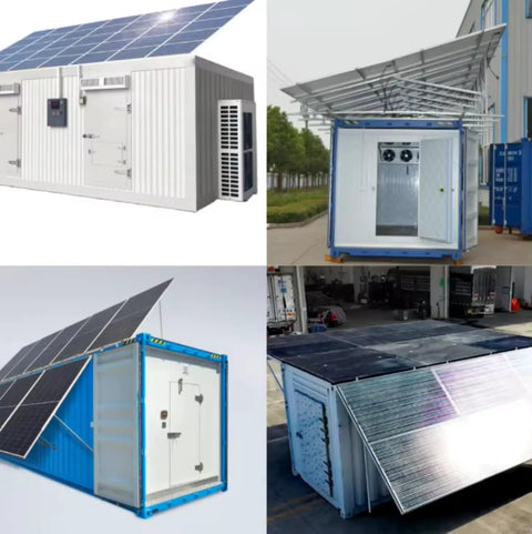 Heavy Duty Commercial Walk In Cold Storage Room Featuring Solar Cooling Panels For Meat Seafood And Food Processing Built Tough To Keep Inventory Crisp All Day Long, showing multiple angles and designs.
