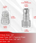 Hoqqf 2-pack 1/2'' NPT hydraulic quick-connect couplers with dust caps, ISO 5675 poppet-style, silver, front view