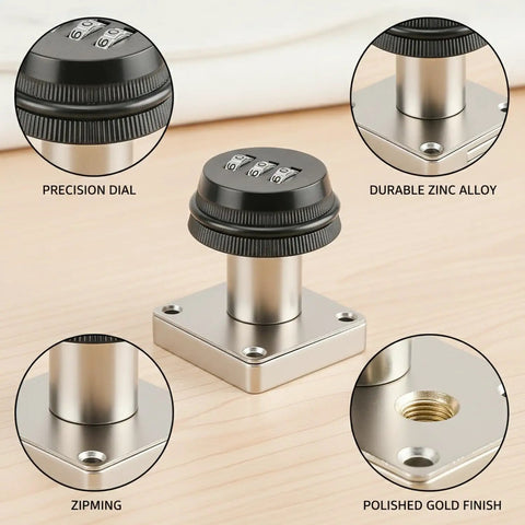 Keyless Mechanical Cam Lock For Drawers Gold Zinc Alloy Cabinet Security With 3 Digit Combination Dial showing precision dial and zinc alloy finish