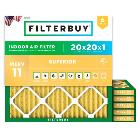 20x20x1 Air Filter MERV 11 For Pets And Allergies, Electrostatic Pleated HVAC Replacement For Furnace And AC, 6 Pack