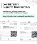 Reconstitution Solution test reports banner (2) with JANOSHIK branding, QR codes, and Consistency Requires Transparency