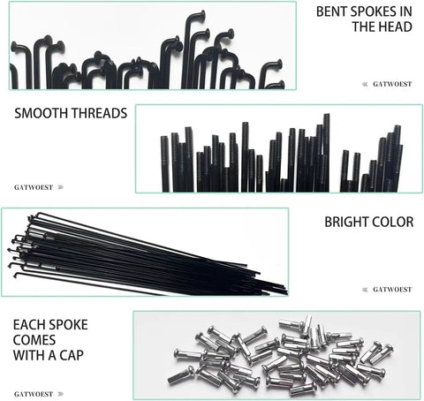 36 Pack 14G J Bend Bicycle Spokes With Brass Nipples Black Steel Universal Fit For MTB Ebike