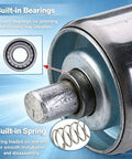 Beefy Conveyor Roller Set One And A Half Inch Dia By Ten Inch Length With Galvanized End For Roller Conveyor Systems, 201 stainless steel roller end with built-in bearings and spring