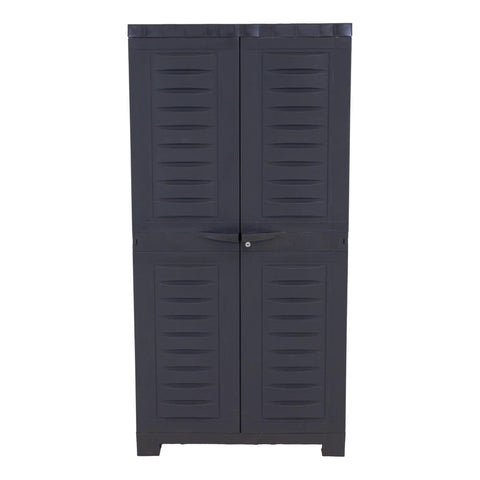 Freestanding 48 Inch Tall Resin Garage Storage Cabinet With Doors In Charcoal For Garage Laundry Office Or Basement