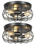 Two Pack Vintage Industrial Metal Cage Ceiling Light Fixture, Semi Flush Mount With E26 Base, Three Light Bulbs, UL Listed