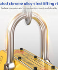 Front view of 440 lb magnetic lifter with chrome-plated U-shaped lifting ring on yellow base.