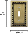 Sunken Pearls Beaded Wall Plate Switch Cover Heavy Duty Decorative Outlet Plate Two Pack Single Toggle Antique Brass Finish