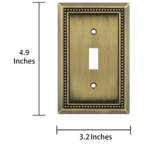 Sunken Pearls Beaded Wall Plate Switch Cover Heavy Duty Decorative Outlet Plate Two Pack Single Toggle Antique Brass Finish