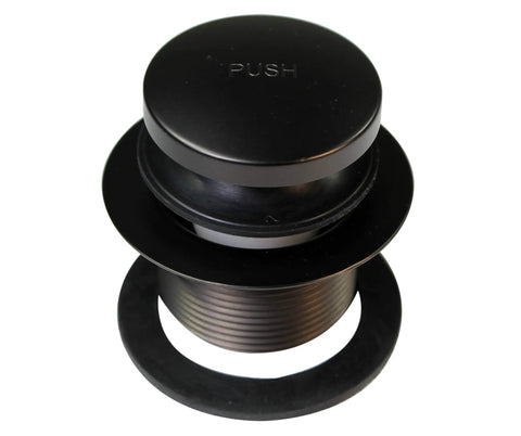 Heavy Duty 17 Gauge Brass Bathtub Drain Assembly Featuring A Tip Toe Drain Closure And Smooth Oil Rubbed Bronze Trim top view of push drain.