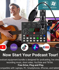 Podcast Gear Bundle With BM800 Microphone And V8S Voice Changer for podcasting with guitar, pop filter, and control board on desk