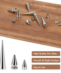 100 Piece Zinc Alloy Spikes And Studs Kit With Screw Back Rivets In Assorted Silver Metallic Finishes For Leather Crafting, showing assorted spikes.