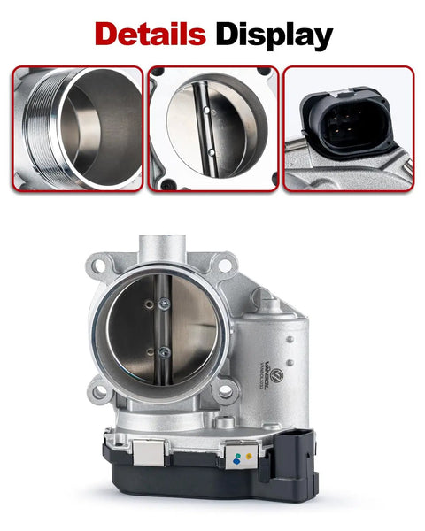 Electronic Throttle Body For Audi And Volkswagen 1.8L 2.0L Direct Fit Replacement Easy Swap with mounting and connector details