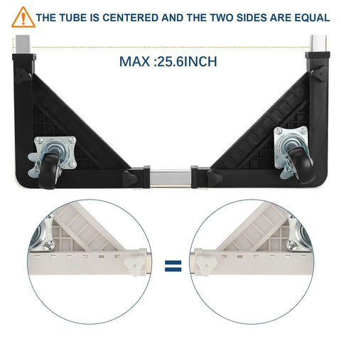 Adjustable Appliance Dolly Base With Four Locking Casters For Moving Washers Dryers Mini Fridges And Storage Units showing the frame with max size indication.