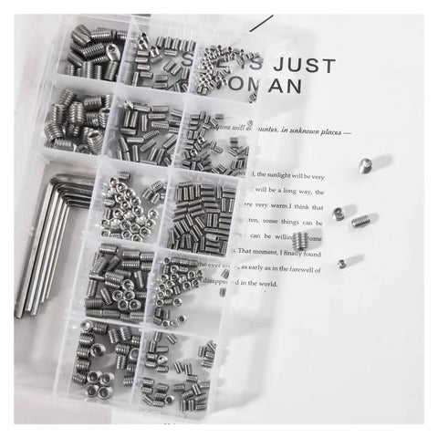 Thinking Process: stainless steel hex set screws assortment M3 M4 M5 M6 M8 in organizer tray