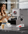 Slick Stainless Steel Espresso Machine Serving Hella Creamy Shots With 20 Bar Pressure And Automatic Milk Frother For Killer Cappuccinos Compact Home Brewer Keeps Your Daily Drip Smooth And Stress Free with coffee cups.