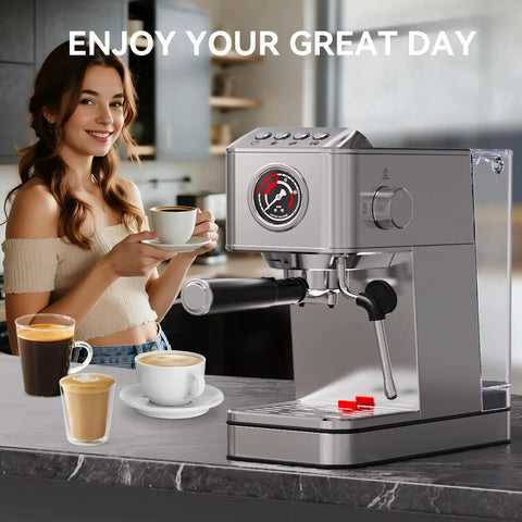 Slick Stainless Steel Espresso Machine Serving Hella Creamy Shots With 20 Bar Pressure And Automatic Milk Frother For Killer Cappuccinos Compact Home Brewer Keeps Your Daily Drip Smooth And Stress Free with coffee cups.