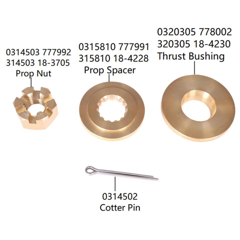 Propeller Hardware Kit Pro Grade For Evinrude Johnson OMC BRP 35HP To 75HP Comes With Thrust Bushing Prop Spacer Prop Nut Cotter Pin