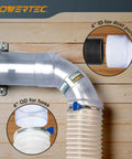 4 Inch Dust Collection Elbow 90 Degree With Dual Diameter ID And OD For Hoses And Ducting Clear Plastic Fits 4 Inch ID Or 4 Inch OD Ports 1 Pack Easy To Install For Home Shops And Woodworking Dust Collection Systems installed view