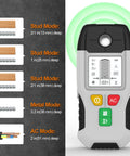 6-in-1 Stud Finder Wall Scanner Metal Detector LCD Display(Grey) showing modes for different materials and depths.