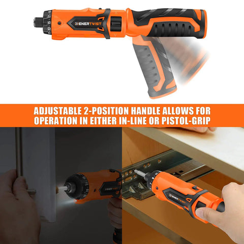 Cordless Screwdriver Kit With 8V Max Power 10Nm Torque 230 RPM 21 Plus 1 Clutch Dual Position Handle and LED Light in use
