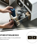 Kick It Organized With Top Tier Stackable Underwear Drawer Box featuring heavy duty PP plastic dividers holding socks.