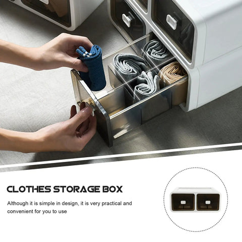 Kick It Organized With Top Tier Stackable Underwear Drawer Box featuring heavy duty PP plastic dividers holding socks.