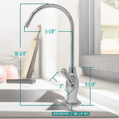 Airgap RO Faucet With 3 Connection Ports In Chrome Dope Water Dispenser For Your Kitchen NSF Certified Reverse Osmosis Drinking Water System Pre-Inserted Tubing And Install Tool Vase Style Tap