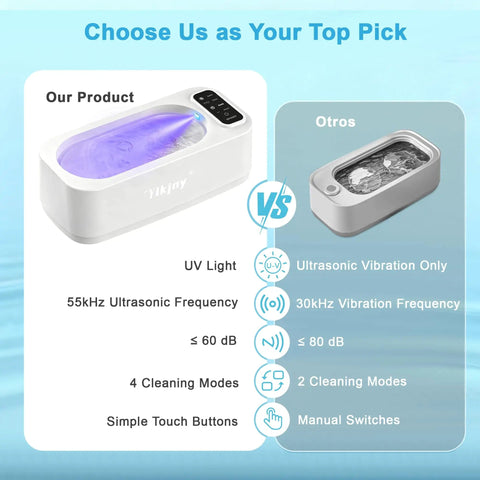 Side-by-side comparison of 55KHz 400ml Ultrasonic Cleaner With Four Cleaning Modes And LED Light and a generic cleaner.