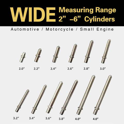 BINGOX dial bore gauge extension rods, stainless steel, 2.0–4.0 in lengths, assorted sizes shown