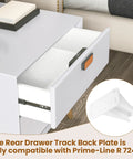 Smooth Sailing Kitchen Drawer Rail Bracket Replacement Set With Heavy Duty Nylon Side Track Brackets And Rear Backplate To Cure Janky Stuck Cabinet Slides In Crisp White Plastic, showing drawer and track.