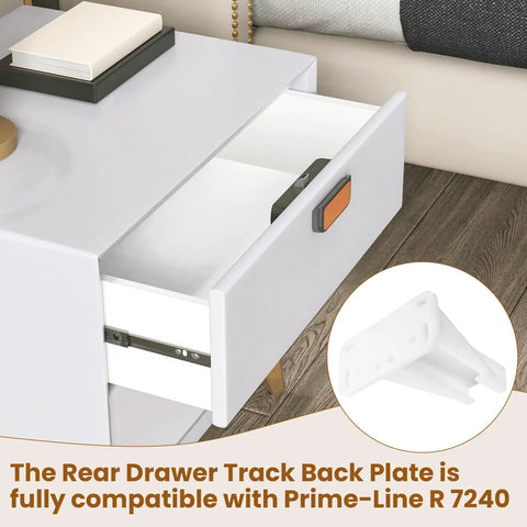 Smooth Sailing Kitchen Drawer Rail Bracket Replacement Set With Heavy Duty Nylon Side Track Brackets And Rear Backplate To Cure Janky Stuck Cabinet Slides In Crisp White Plastic, showing drawer and track.