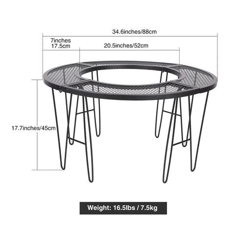 Portable Fire Pit Surround Tabletop for Solo Stove Bonfire Ranger Folding Iron Smokeless Round Fire Pit Table With 21 Inch Inner Diameter